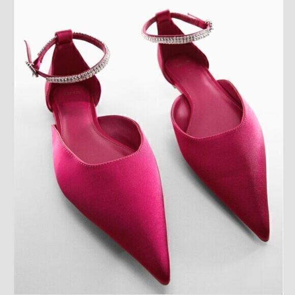 MANGO Fuchsia Bejeweled Pointed Toe Flats NWT - Picture 8 of 16